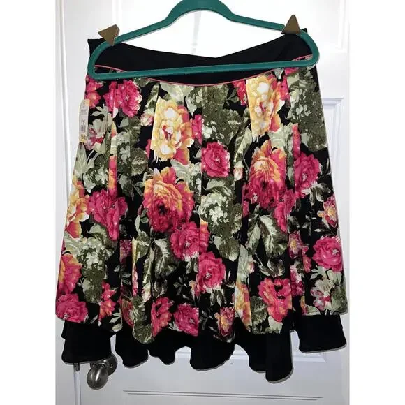 Modbe XL Skirt - Beautiful Rose Pattern A-Line Midi Skirt Downeast NWT - Picture 2 of 6